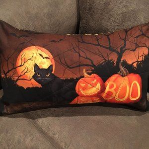 October Halloween Black Cat Panel Pillow